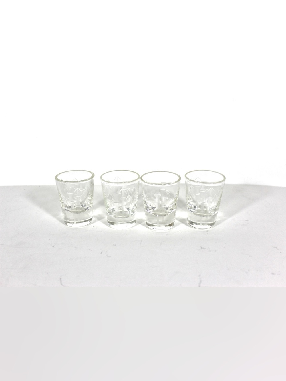Vintage Etched Bamboo Sot Glasses Set of 4